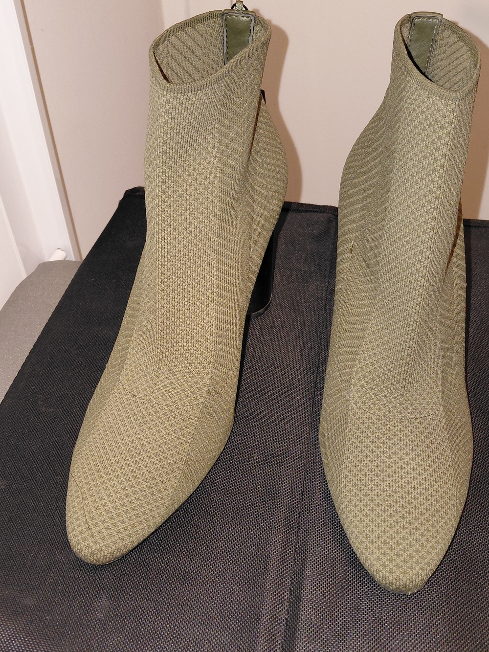 Zara Olive Green Knit Pointed Toe Ankle Booties